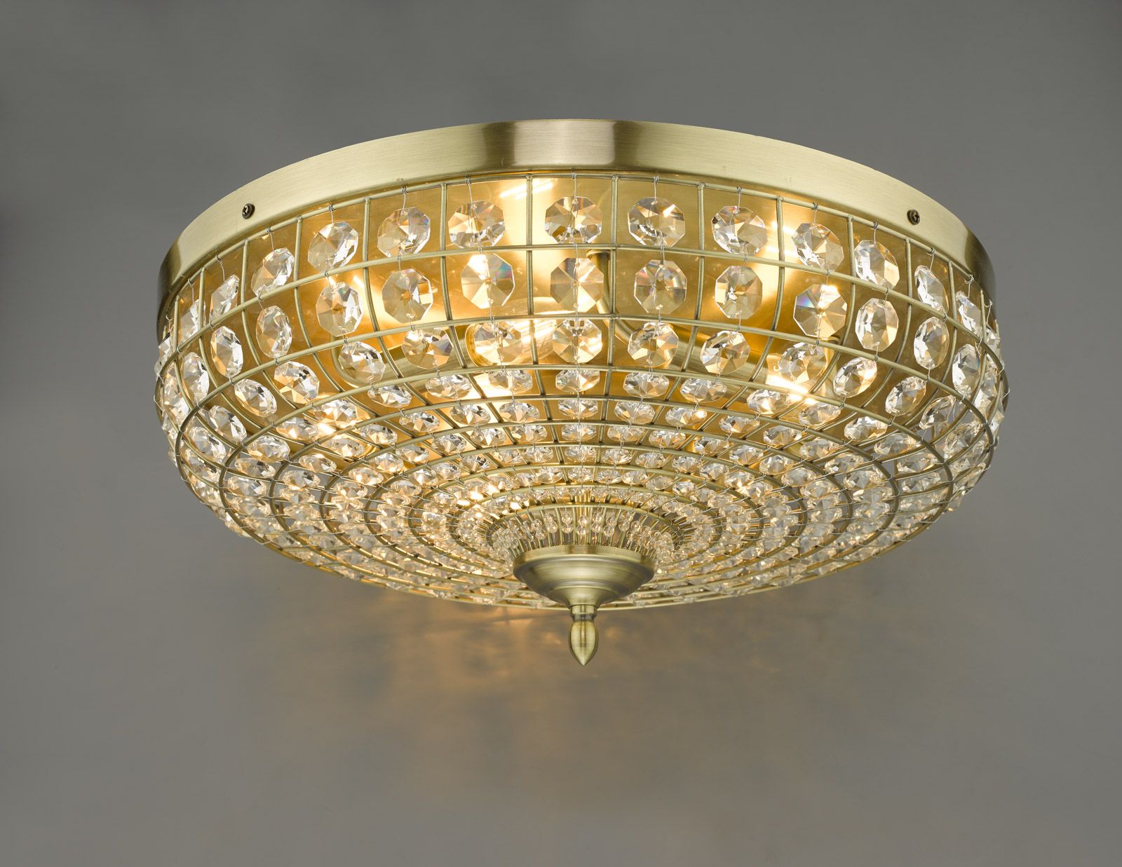 Asmara 5 Light Flush Antique Brass Crystal - Symons-Whichello Interiors